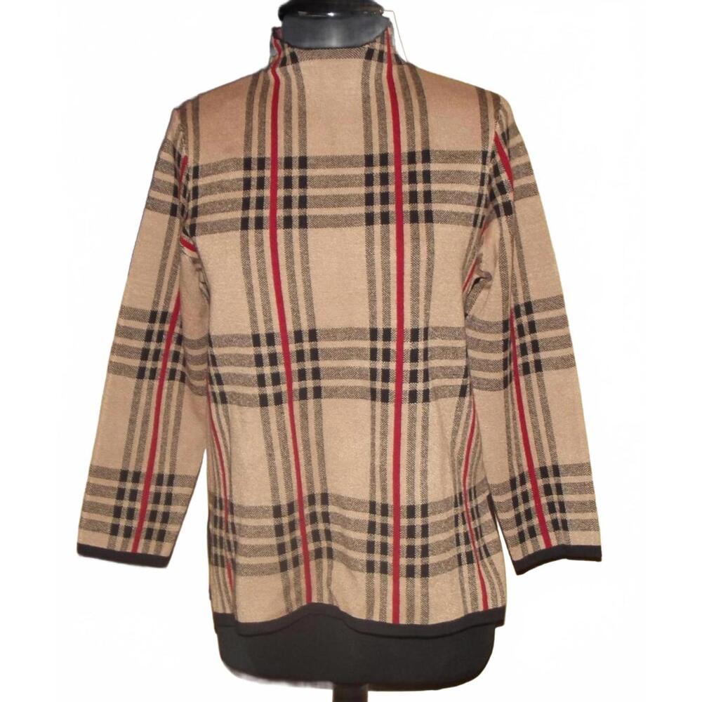 Anne Klein Plaid Pattern Long Sleeve Pullover Sweater
